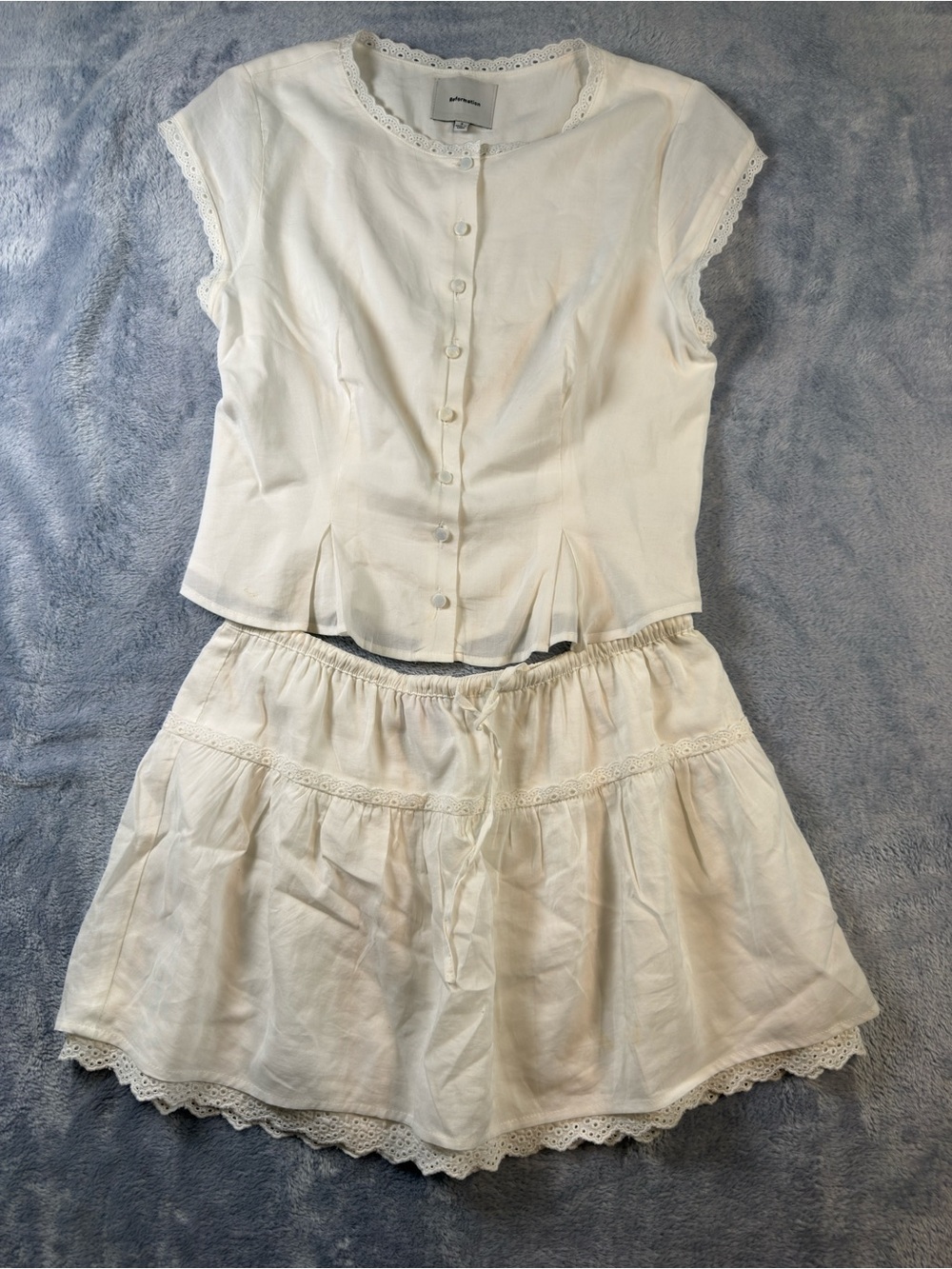 Reformation Valetta Cream Lace-Trim Short Set #3214
